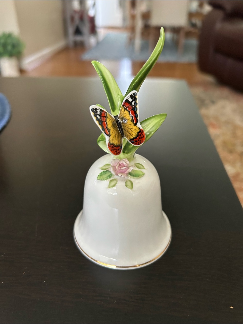Enesco White Porcelain Bell with Yellow and Orange Butterfly and Green Leaves